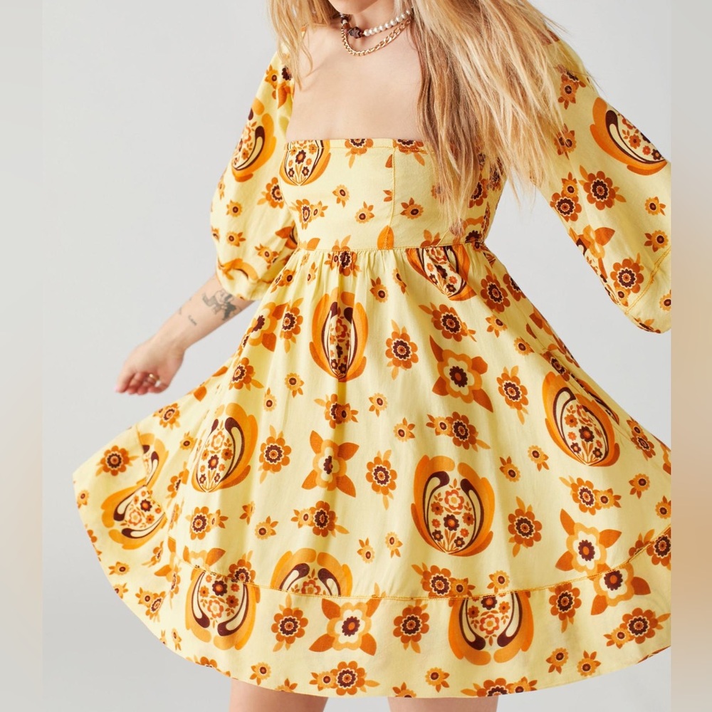 UO Caterina Linen Off-The-Shoulder Mini Dress